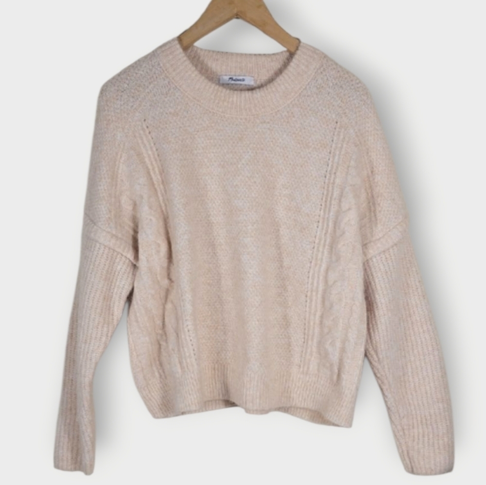 Madewell Cable Havener Pullover Sweater Alpaca-Poly-Wool-Blend Women's Sz.M - Picture 3 of 14